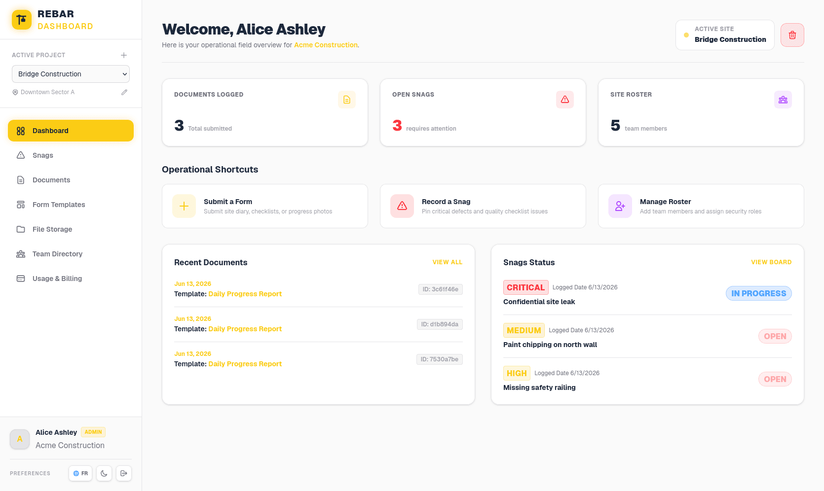Rebar Dashboard Preview